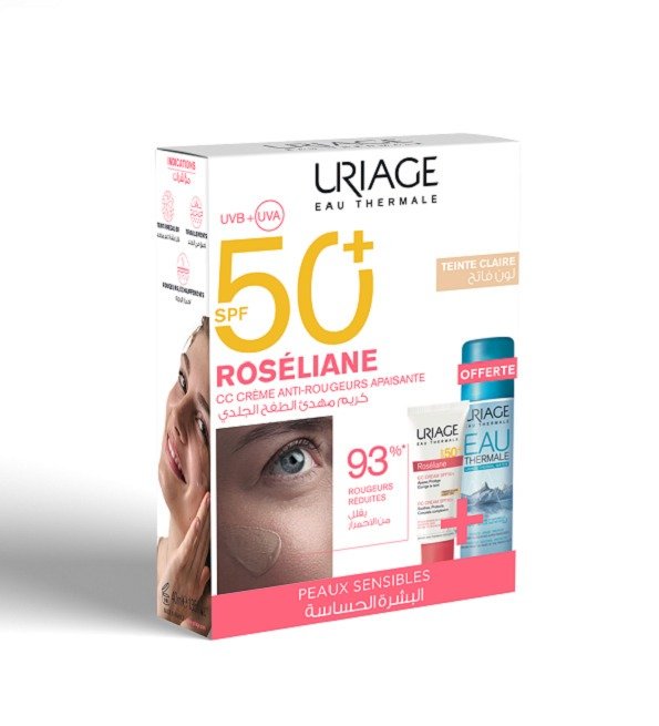 URIAGE ROSÉLIANE CC CREAM SPF50 TEINTE CLAIRE + EAU THERMALE 50ML OFFERTE