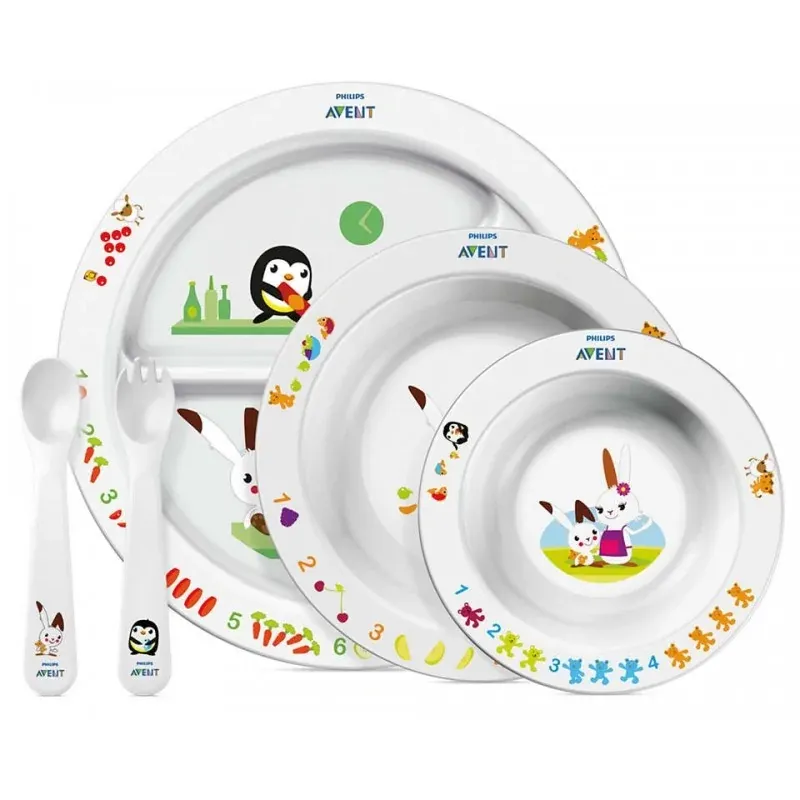 AVENT SET REPAS 6 M+ 1 Assiette - 2 Bols - 1 Fourchette - 1 Cuillère