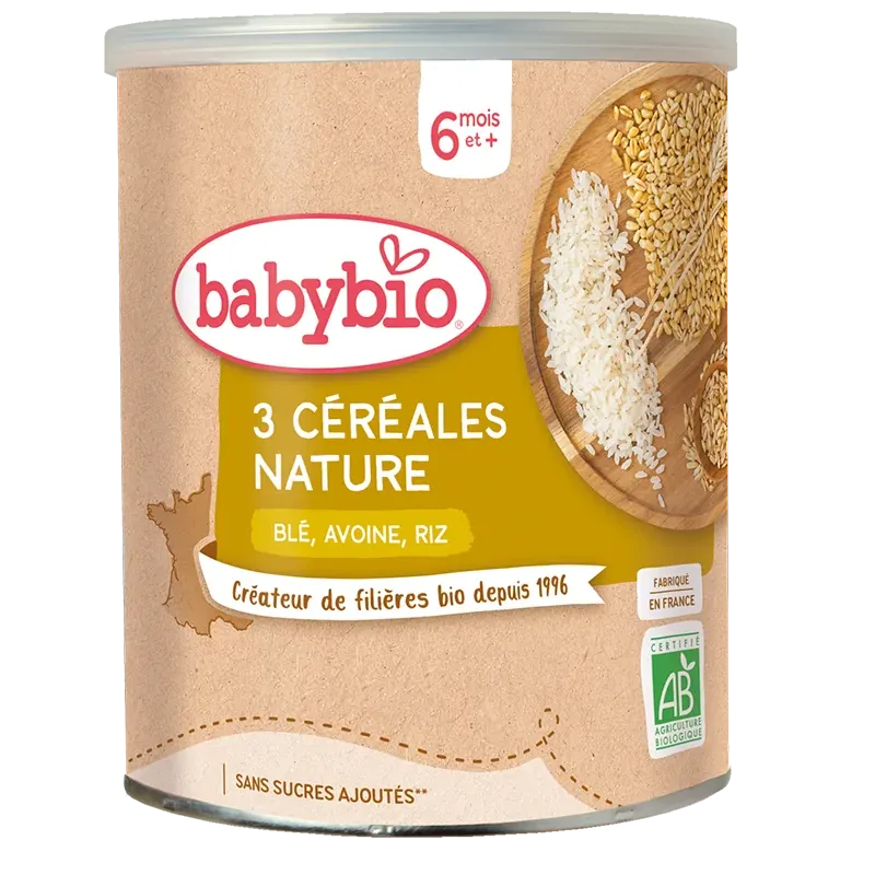 Babybio Trois Céréales Nature Blé Avoine Riz 220G