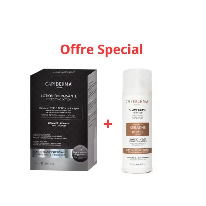 CAPIDERMA Offre Special LOTION ENERGISANTE ANTI-CHUTE 150ML + CAPIDERMA SHAMPOOING À LA KERATINE 200ml