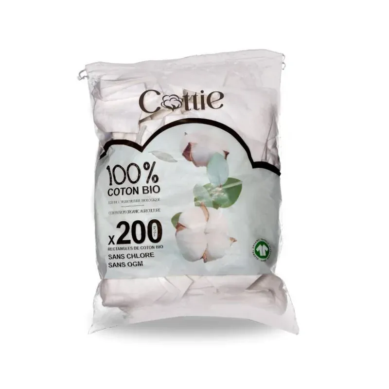 COTTIE 200 RECTANGLES DE COTON PADS 100% BIO                                        