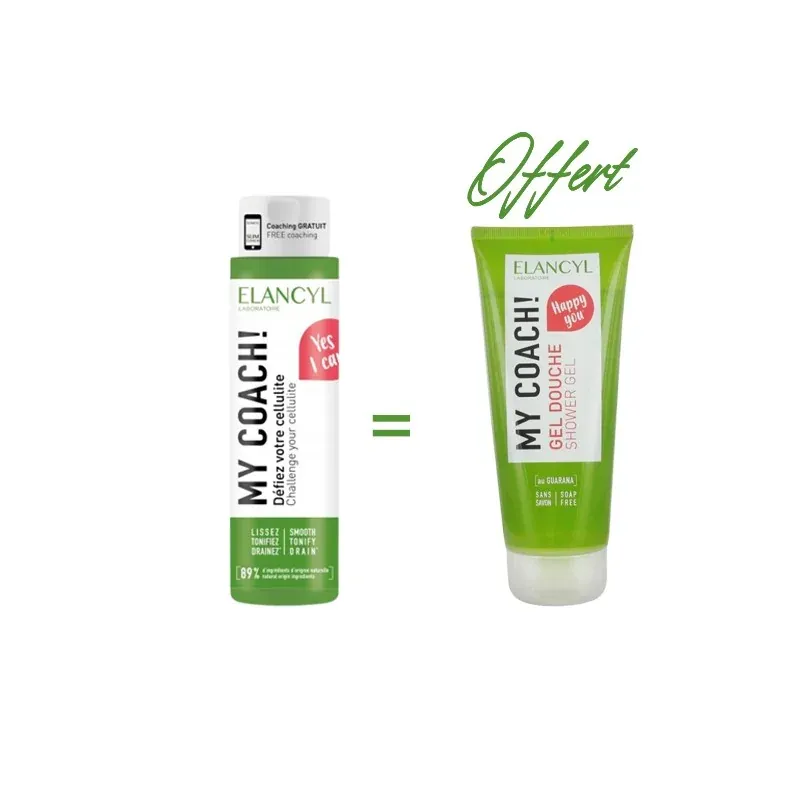 ELANCYL MY COACH ANTI CELLULITE 200ML ACHETE +ELANCYL MY COACH GEL DOUCHE AU GUARANA 200 ML Offert