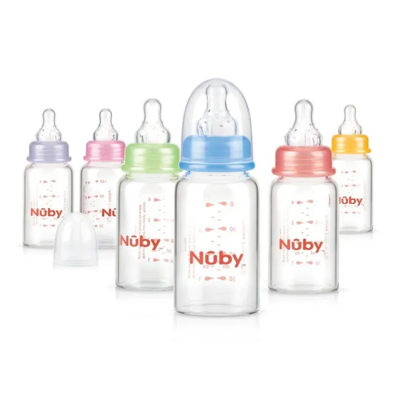 Nûby Biberon en verre col standard avec logo Nuby 120ml et tétine débit lent +0mois Réf : ID1178