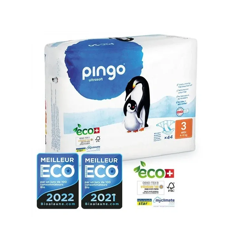 PINGO COUCHES ÉCOLOGIQUES JETABLES MIDI TAILLE 3 (4-9KG) 44 COUCHES