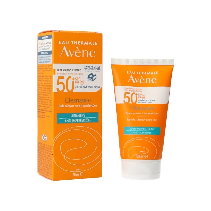 Avène Cleanance Crème Solaire SPF50+ UVB UVA Lumière Bleue HEV Peaux grasses à imperfections 50ml