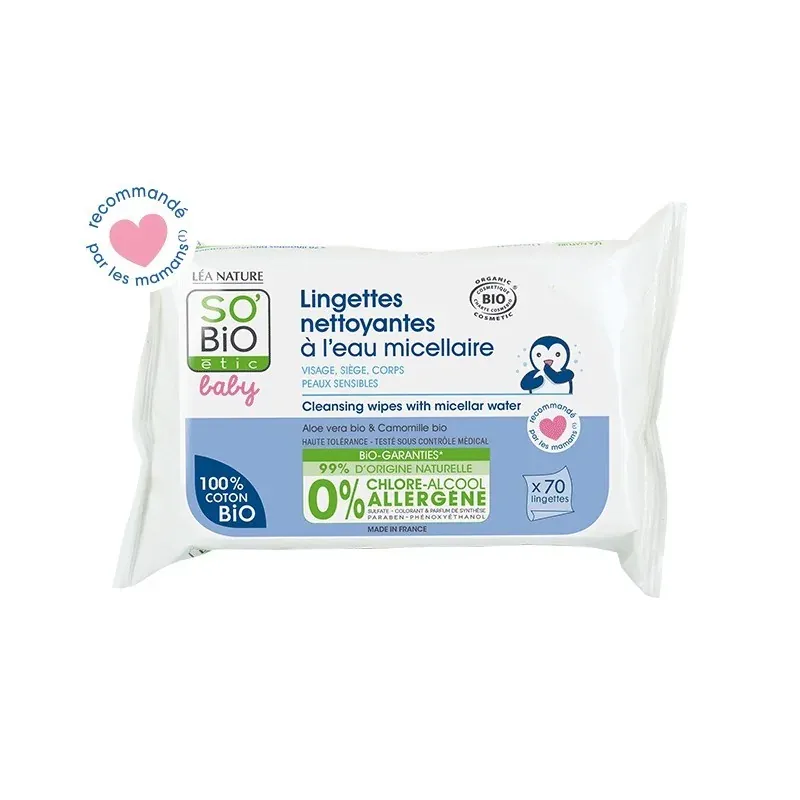 SO BIO Baby LINGETTES NETTOYANTES À L'EAU MICELLAIRE - 70