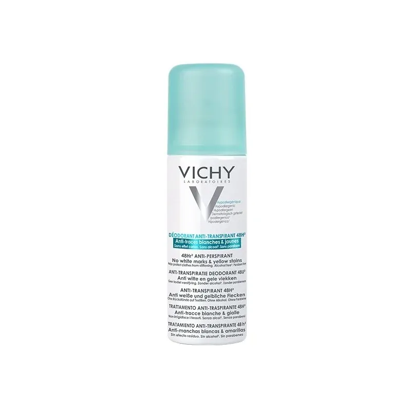VICHY DEODORANT ANTI-TRANSPIRANT 48H AEROSOL 125ml ANTI-TRACES JAUNES ET BLANCHES